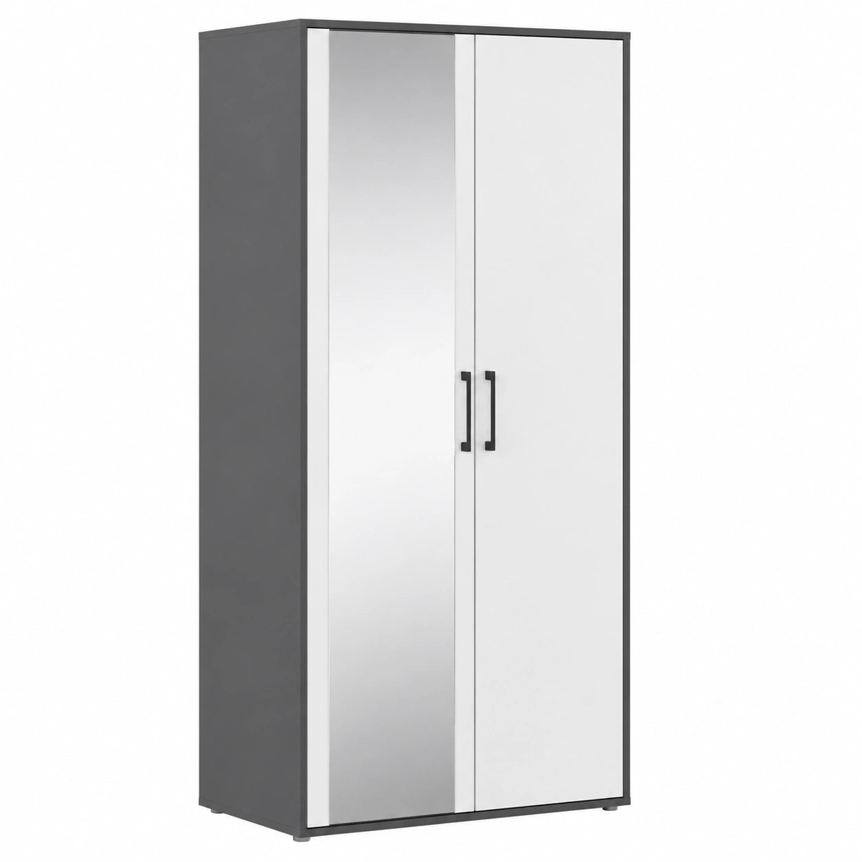 Rauch Möbel Hamilton 2-türiger Kleiderschrank mit Spiegel in Weiß/Grau Metallic, 93 cm breit, für Schlafzimmer, Wohnzimmer, Flur