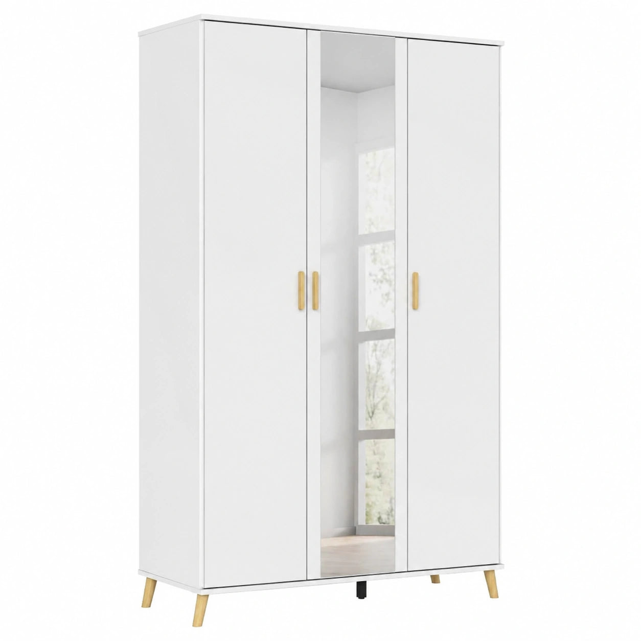 Rauch Möbel Falun, 3-türiger Kleiderschrank mit Spiegel in Weiß, 137 cm Breite, für Schlafzimmer und Kinderzimmer