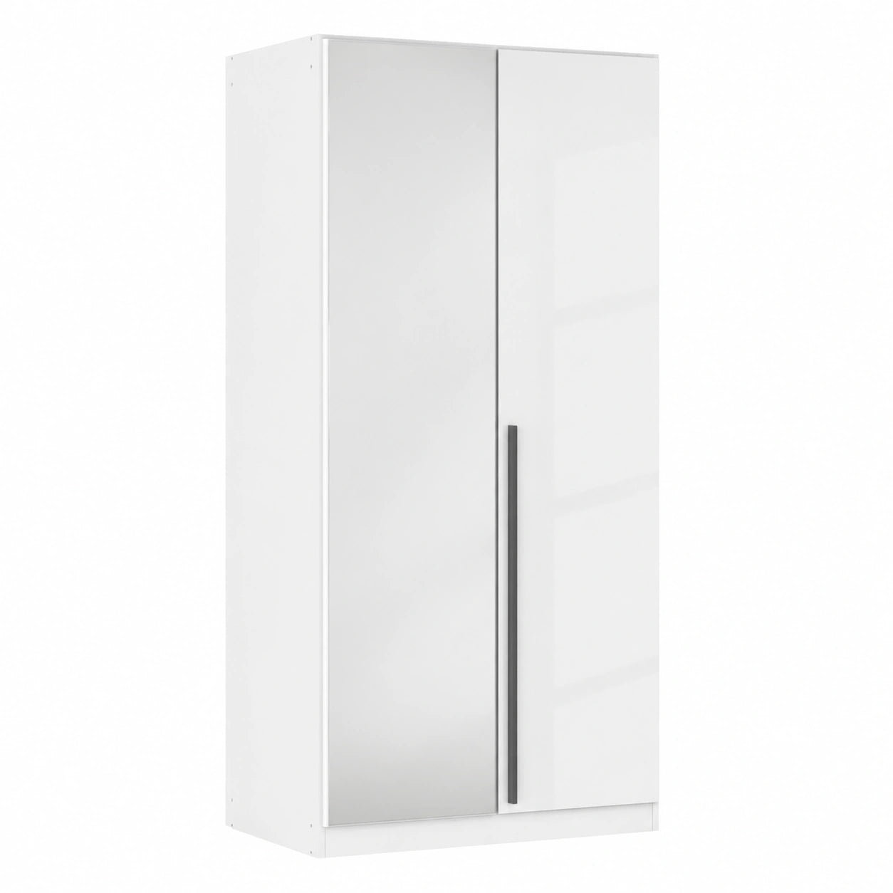 Rauch Möbel Alba Kleiderschrank, 2-türig mit Spiegel, Hochglanz Weiß, mit Kleiderstange und Einlegeboden, 91x197x54 cm