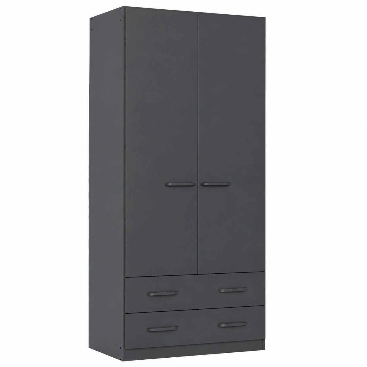 Rauch Möbel Prandon 2-türiger Kleiderschrank mit Schubladen in Grau Metallic und Schwarz, für Schlafzimmer, Kinderzimmer, Flur