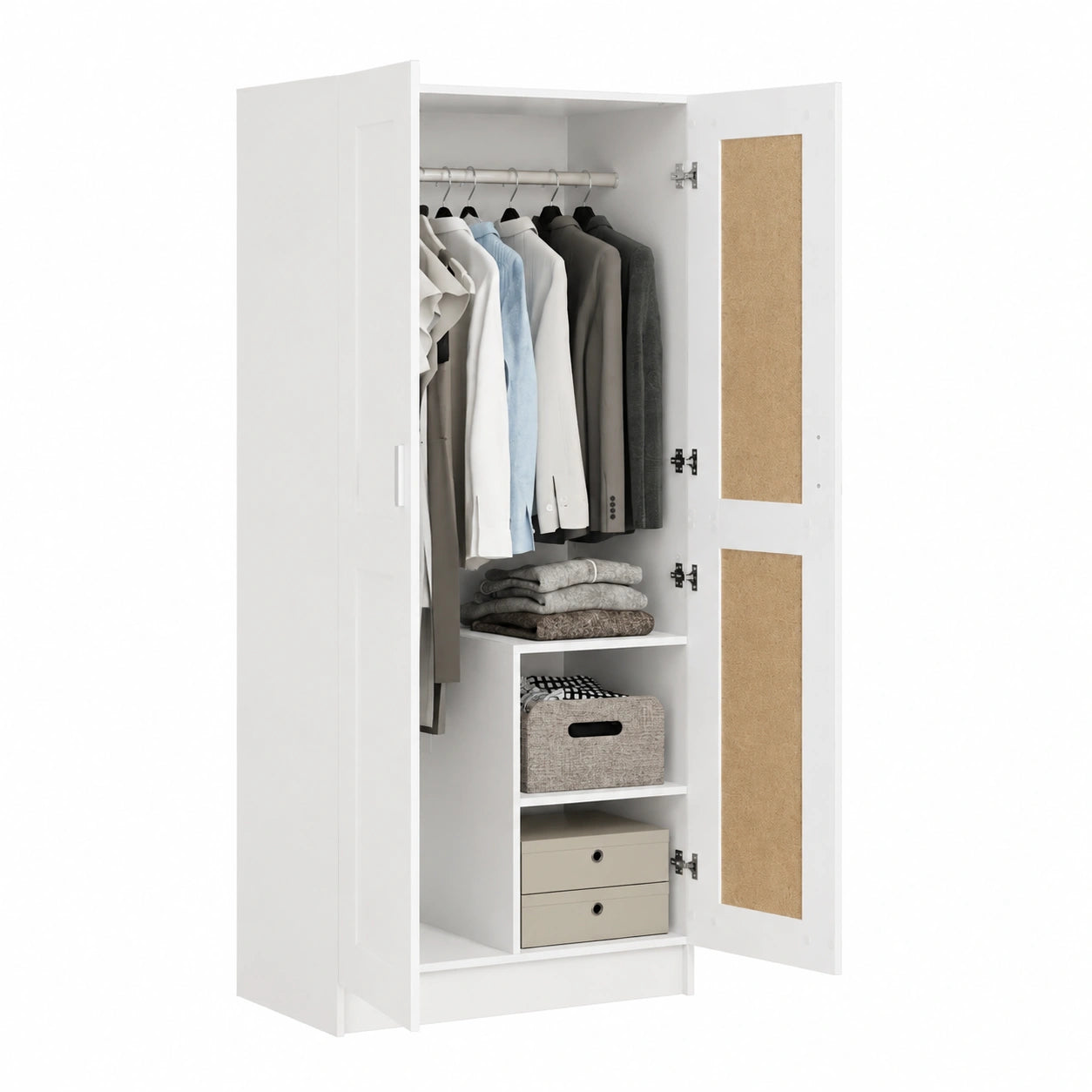 Moderner weißer Kleiderschrank aus Holzwerkstoff – Kompakte Aufbewahrungslösung mit großem Fach für Kleidung und Accessoires, 82,5x51,5x180 cm