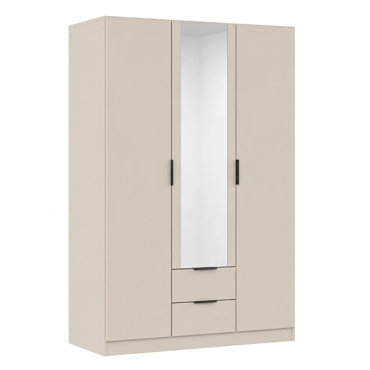 Rauch Möbel Lagoa 3-türiger Kleiderschrank mit Spiegel, Beige, 136 cm, inklusive Premium-Zubehör