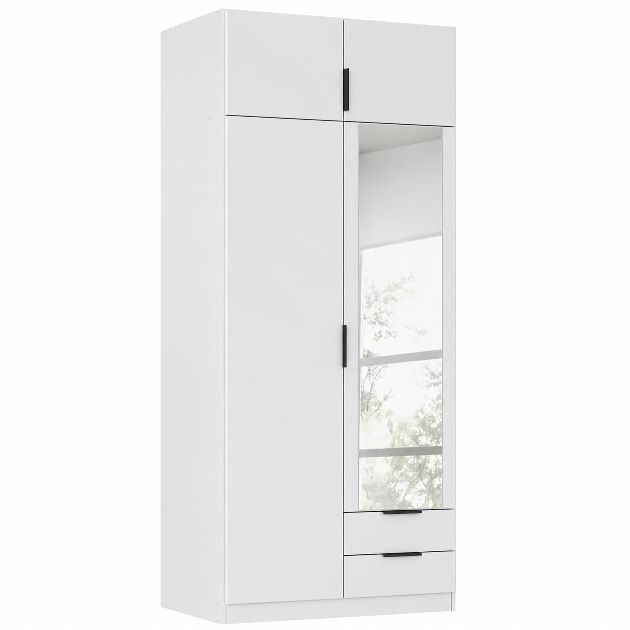 Rauch Möbel Lagoa Kleiderschrank 4-türig mit Spiegel und Schubladen, Schlafzimmer, Kinderzimmer, Weiß, 91 cm