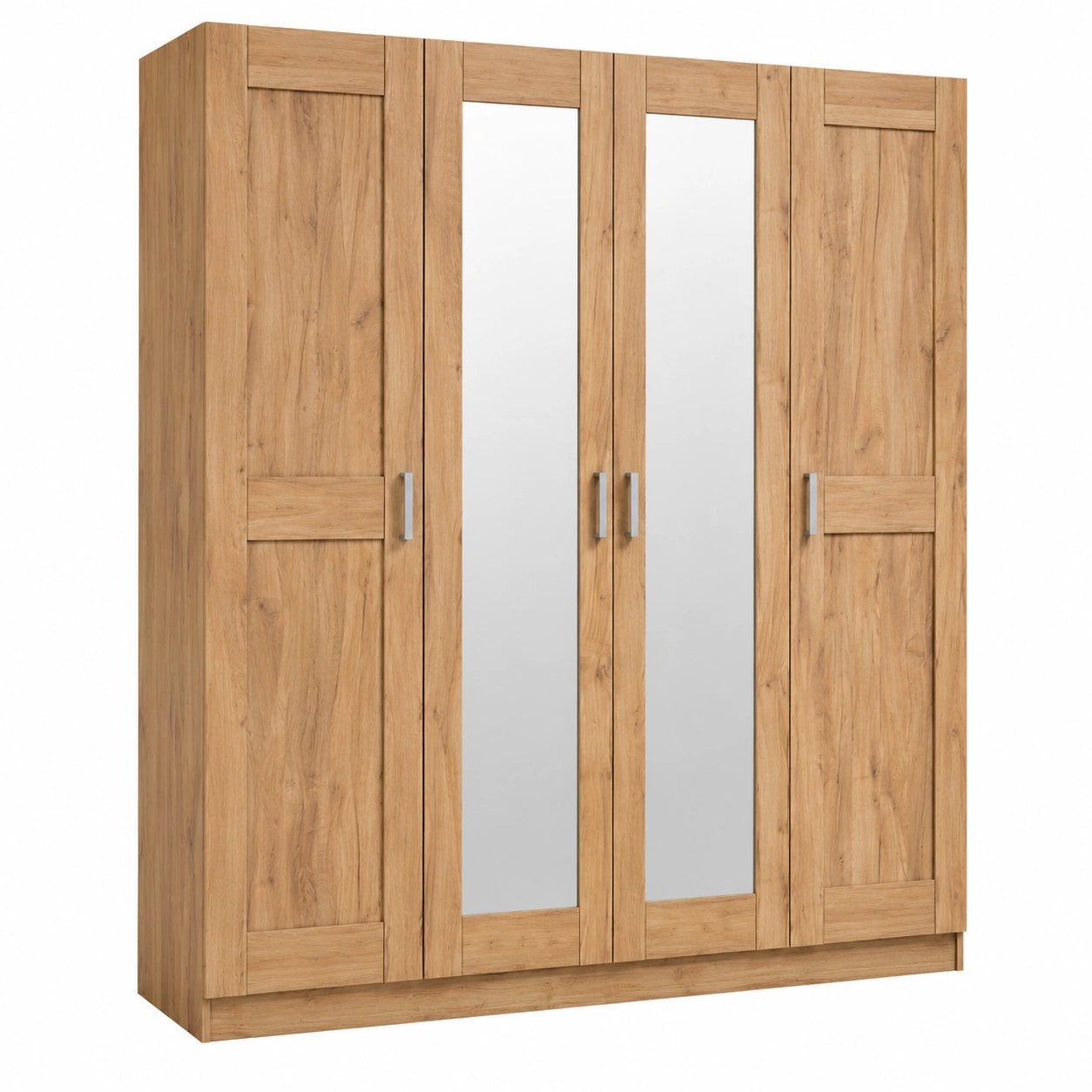 Kleiderschrank mit Spiegeltüren in Wildeiche, teilmassiv und naturgeölt, 4 Türen