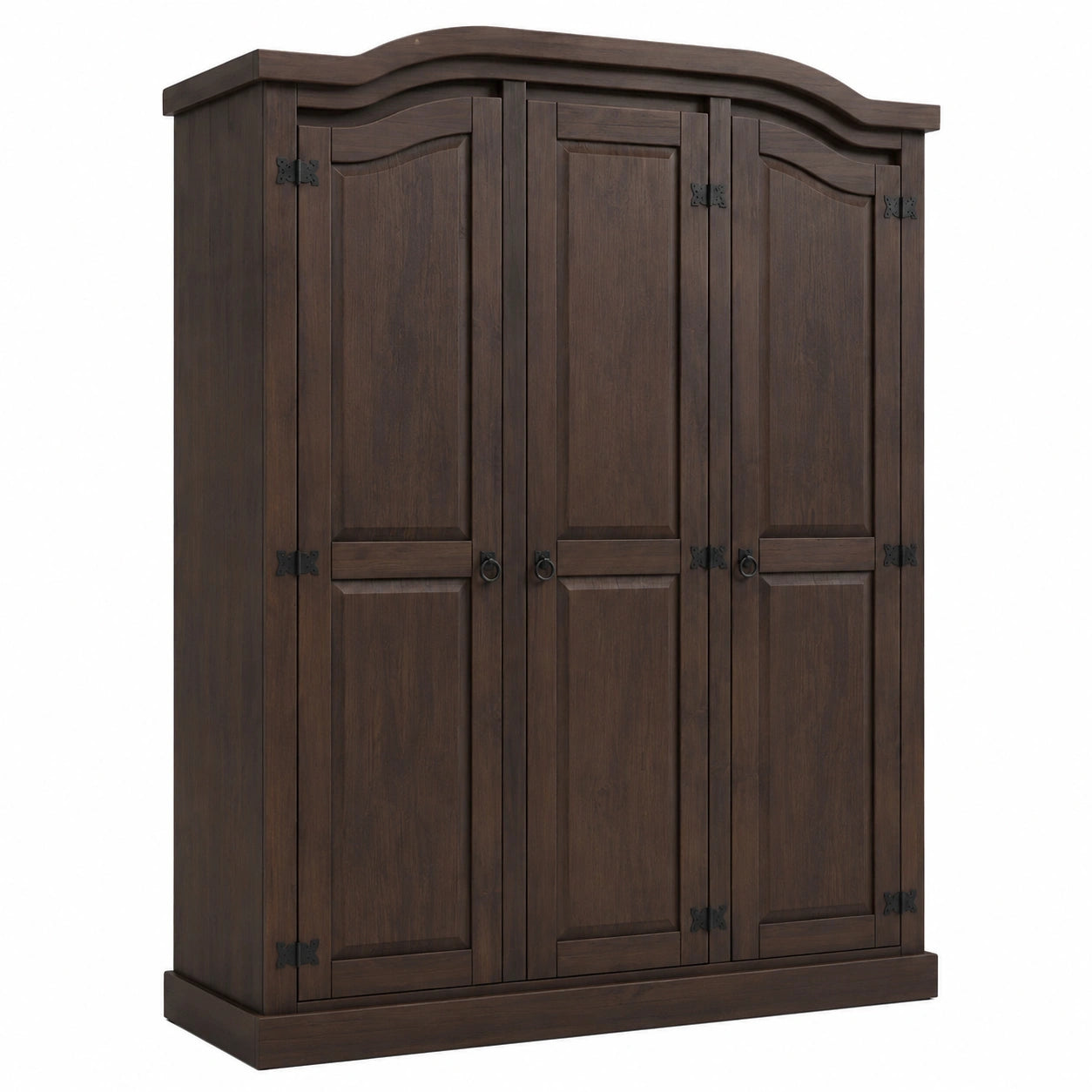 Großer Kleiderschrank aus Kiefer im Hacienda-Stil, 3-türig, dunkelbraun, 193x152x54,5 cm