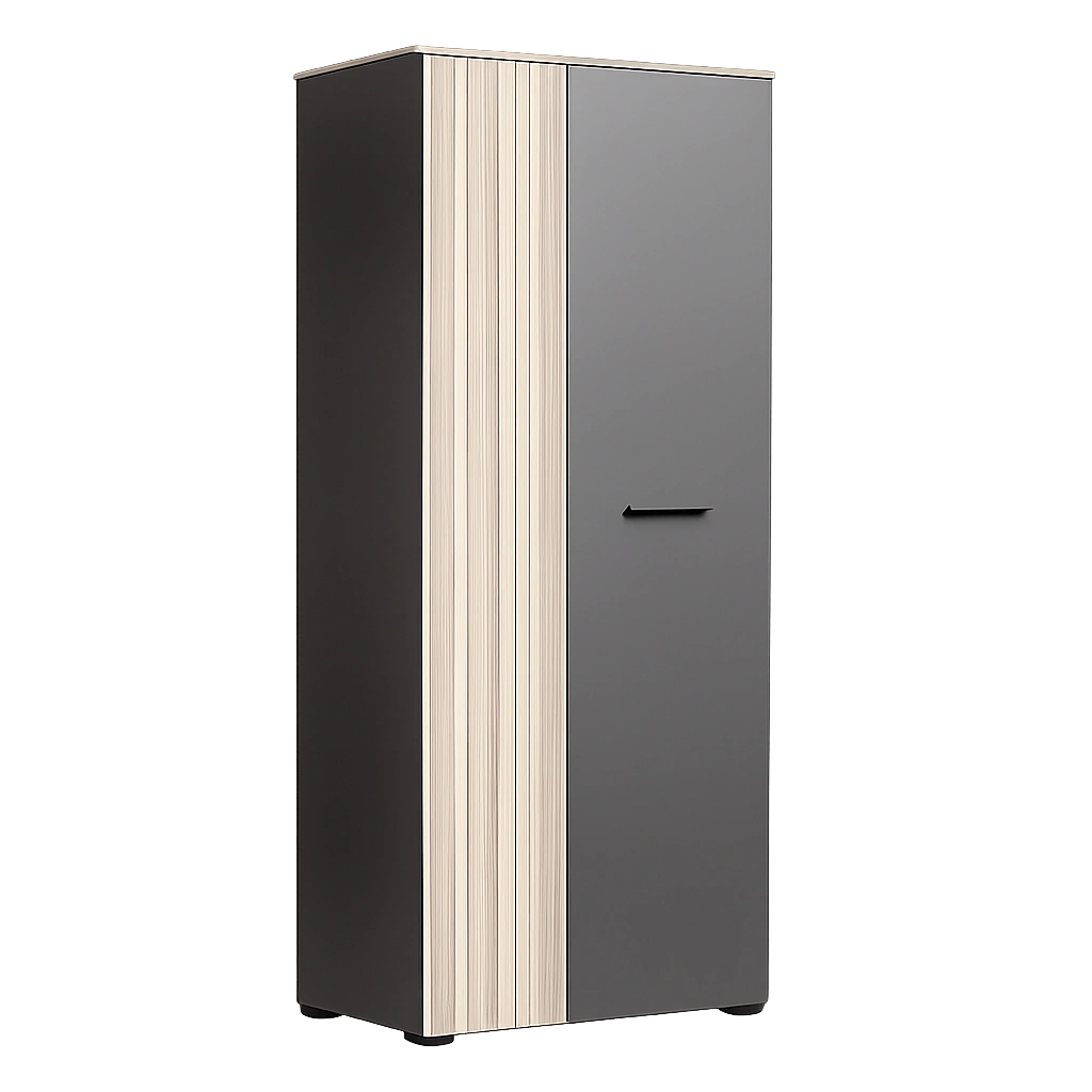 Esteban Kleiderschrank in Anthrazit und Eiche mit Rillenoptik, 60x195x36 cm