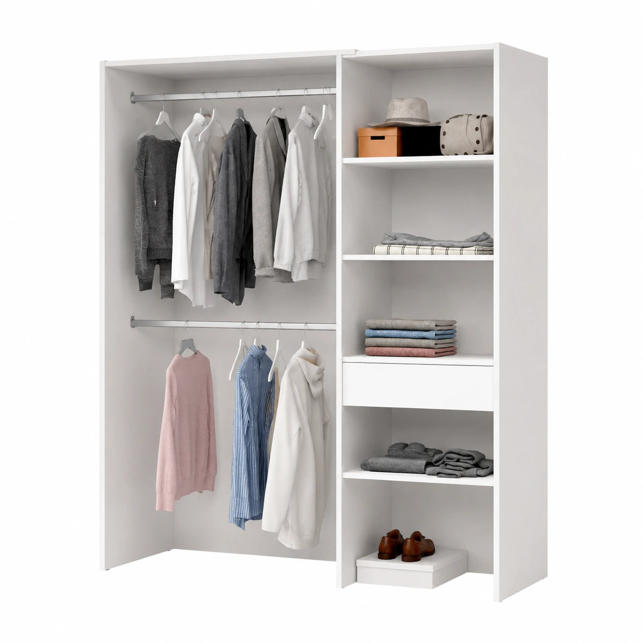 Großzügiger Dmora Lhotse Kleiderschrank für begehbare Garderobe, 160x40x187 cm, Weiß