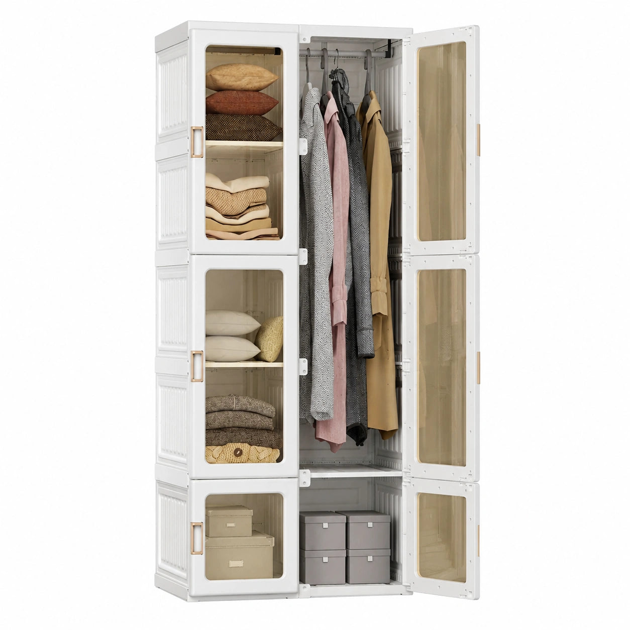 Tragbarer Kunststoff-Kleiderschrank mit Kleiderstange und Magnettüren, 170x69x50 cm
