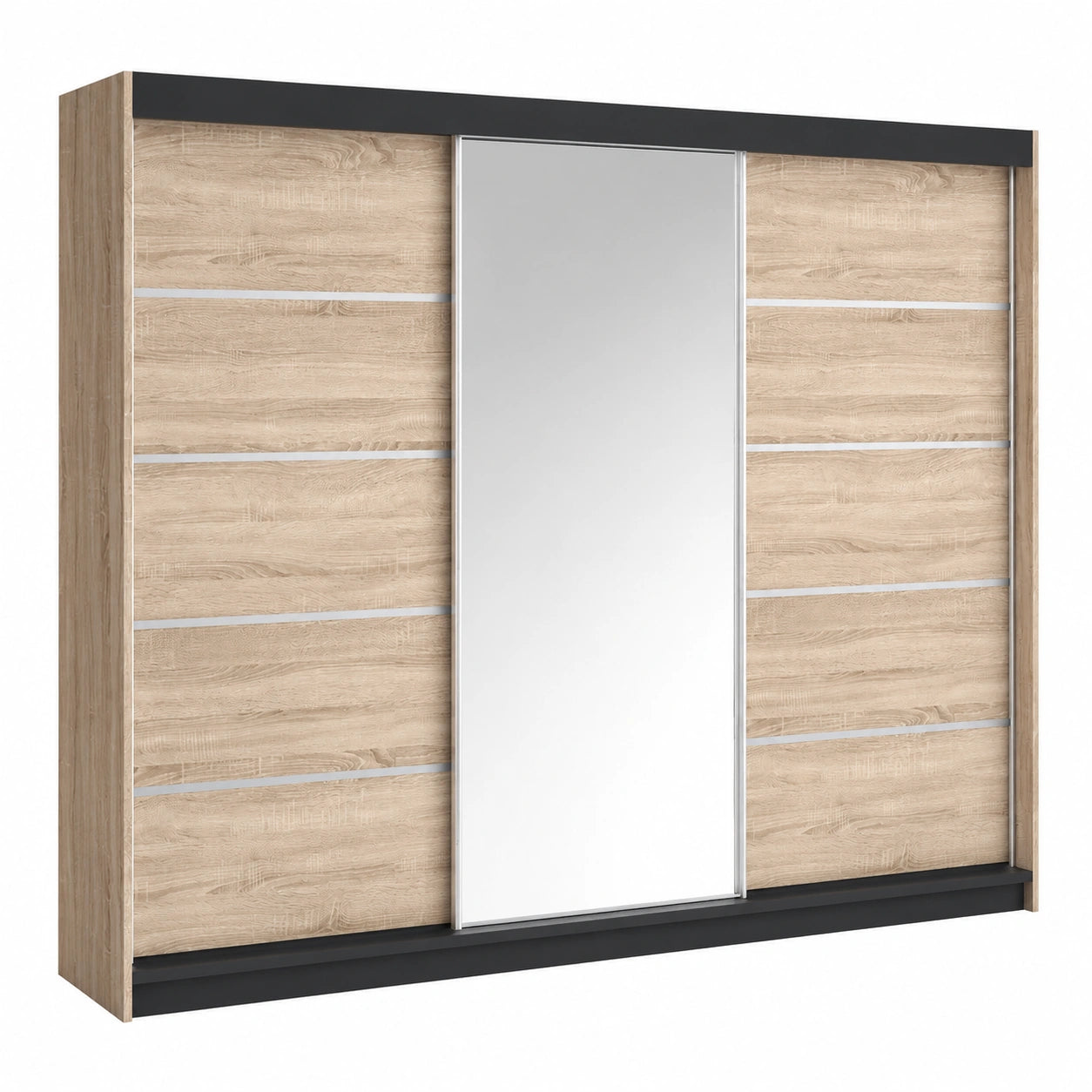 Moderner Schwebetürenschrank VILUNO mit Spiegel und Schubladen, 200 cm, Sonoma