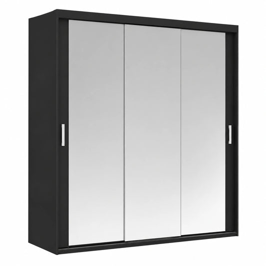 VIKK Großer Kleiderschrank mit Spiegel und Schiebetüren, 190x60x215cm, Maßgeschneidert, Schwarz mit MAX Innenausstattung