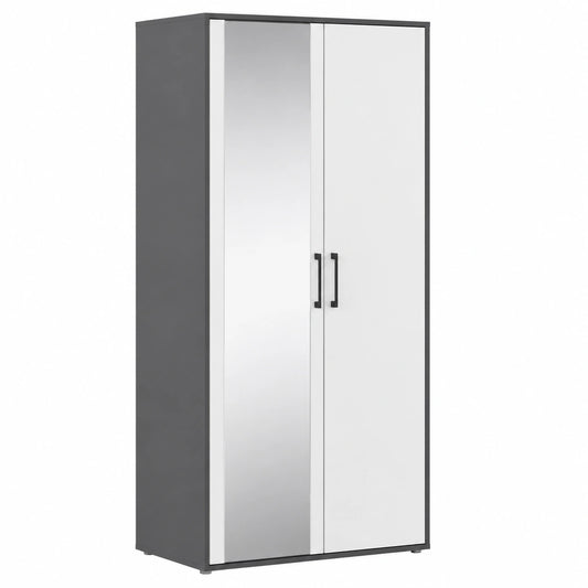 Rauch Möbel Hamilton 2-türiger Kleiderschrank mit Spiegel in Weiß/Grau Metallic, 93 cm breit, für Schlafzimmer, Wohnzimmer, Flur