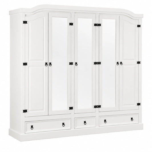5-türiger Kleiderschrank aus Kiefernholz im Hacienda-Stil, Weiß, B243xH193xT57cm