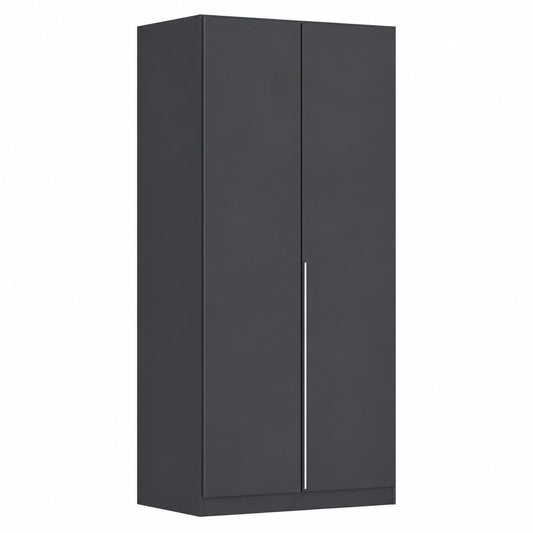 Moderner Rauch Möbel Kleiderschrank Alabama, 2-türig, Grau Metallic/Schwarz, 91 cm