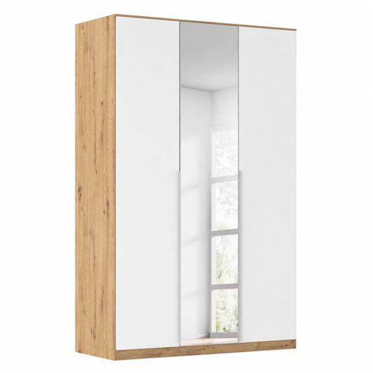 Rauch Möbel Kleiderschrank Alabama mit Spiegel, 3-türig, Weiß/Eiche Artisan, 136 cm breit