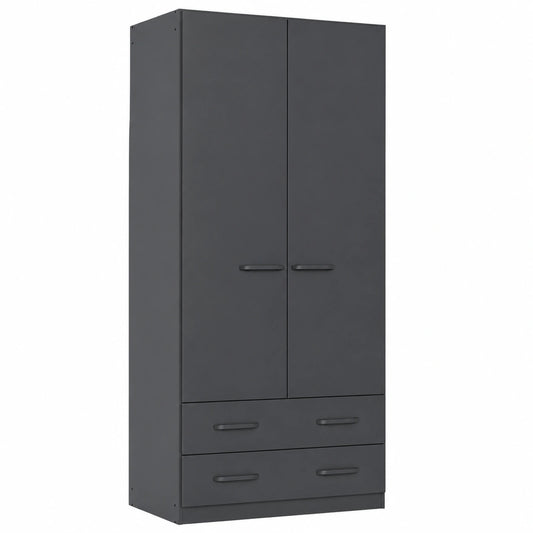 Rauch Möbel Prandon 2-türiger Kleiderschrank mit Schubladen in Grau Metallic und Schwarz, für Schlafzimmer, Kinderzimmer, Flur