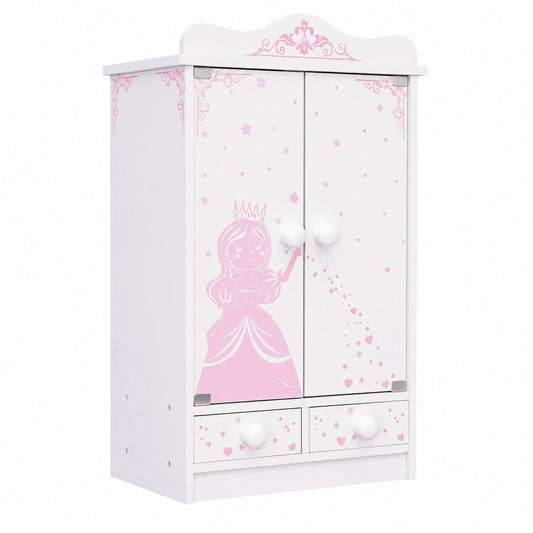 habeig XXL Kinder-Puppenkleiderschrank, 52 cm Hoch, Hängeschrank, Weiß, 2 Türen, Rosa/Weiß