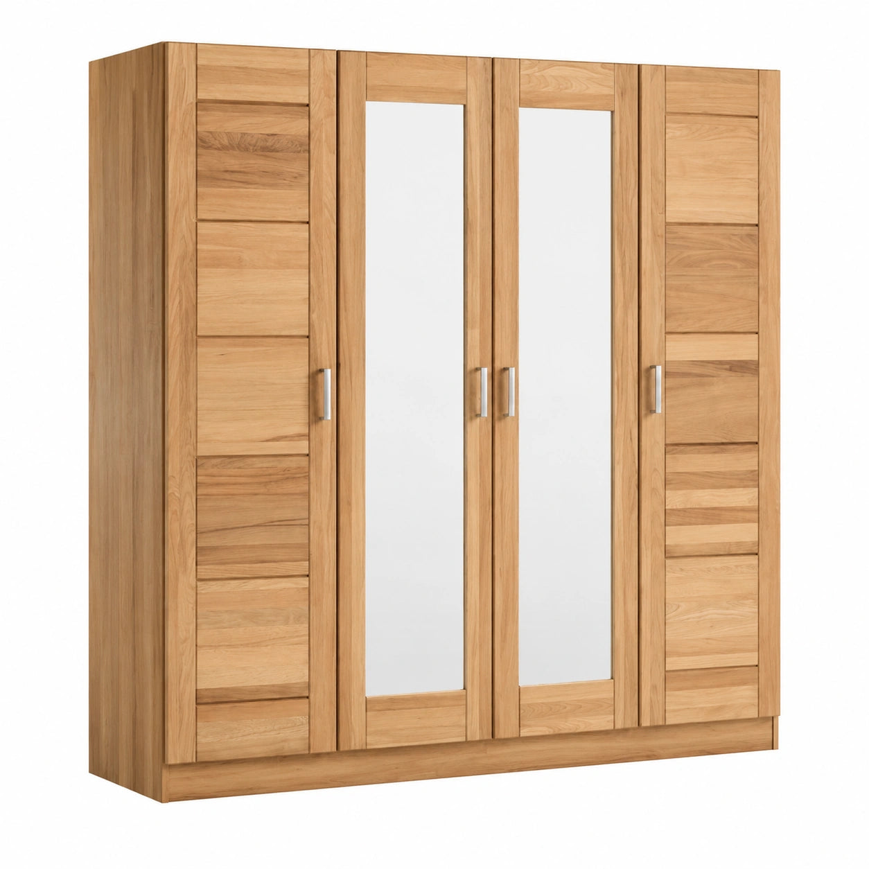 4-Türiger Kleiderschrank mit Spiegeltür aus Kernbuche, Natur geölt