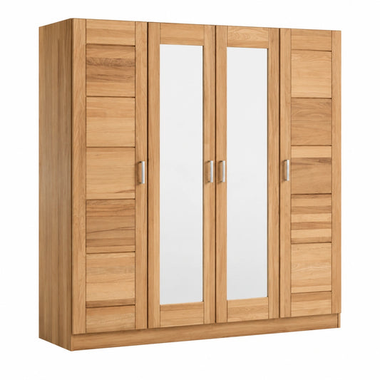 4-Türiger Kleiderschrank mit Spiegeltür aus Kernbuche, Natur geölt