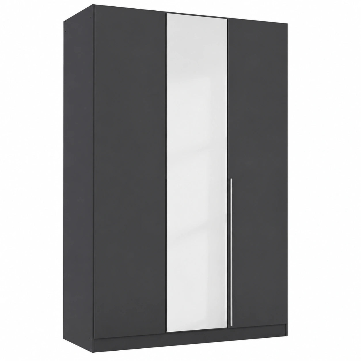 Rauch Möbel Alabama Drehtürenschrank, 3-türig mit Spiegel, Grau Metallic/Schwarz, 136 cm