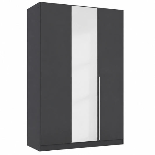 Rauch Möbel Alabama Drehtürenschrank, 3-türig mit Spiegel, Grau Metallic/Schwarz, 136 cm