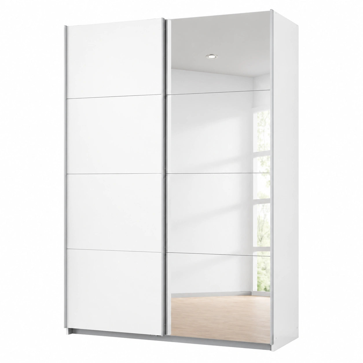 Moderner Rauch Möbel Caracas Schwebetürenschrank, 2-türig mit Spiegel, für Schlafzimmer und Flur, Classic Zubehör, Farbe Weiß, Breite 136 cm