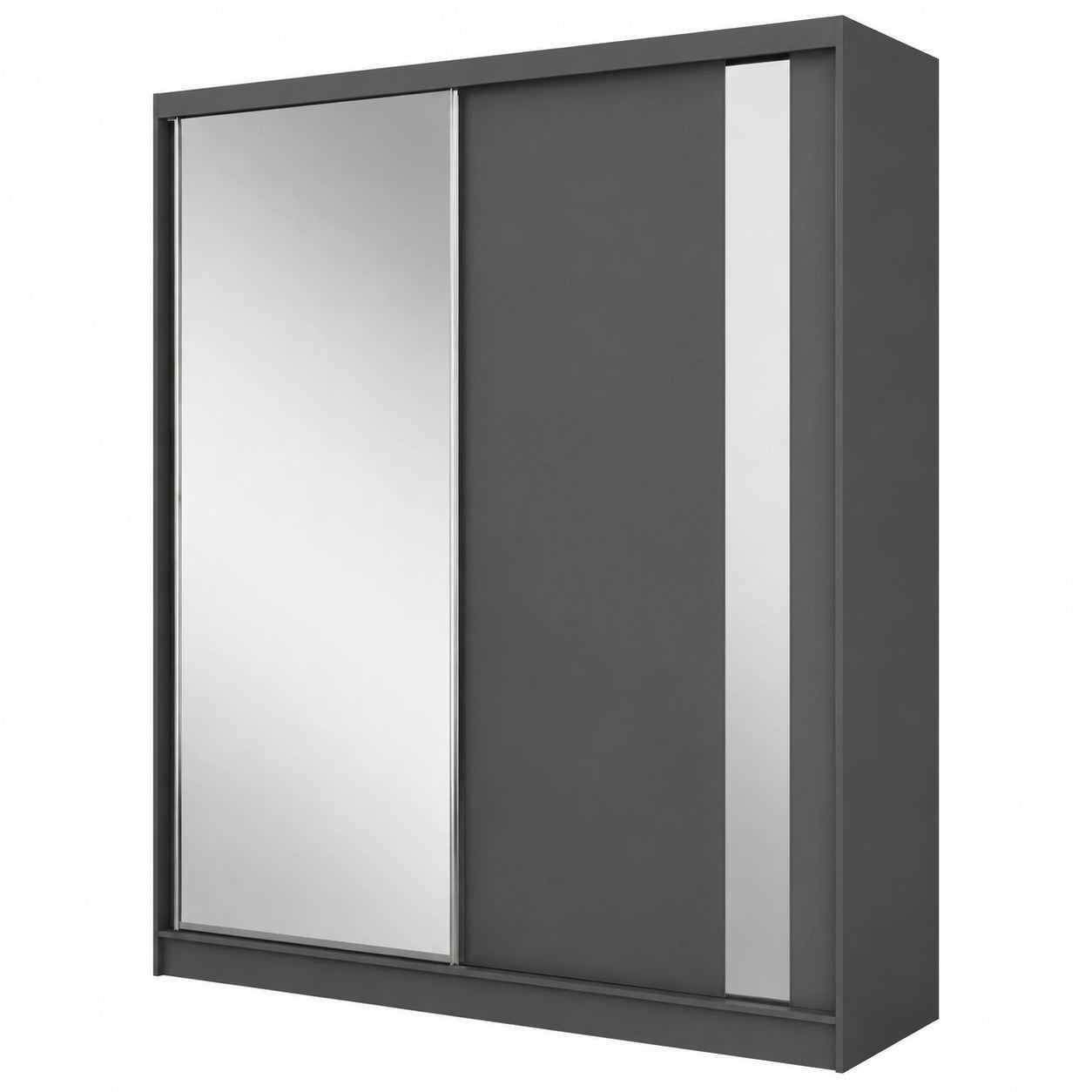 Moderner Schwebetürenschrank Gabo mit Spiegel, Mehrzweck-Kleiderschrank in Graphit, 200 cm