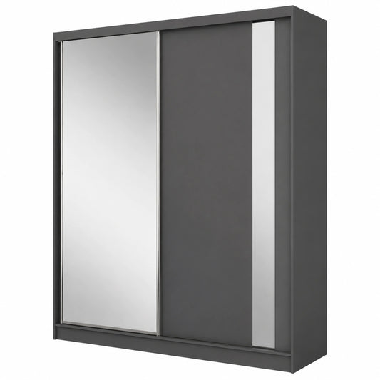 Moderner Schwebetürenschrank Gabo mit Spiegel, Mehrzweck-Kleiderschrank in Graphit, 200 cm