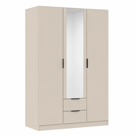 Rauch Möbel Lagoa 3-türiger Kleiderschrank mit Spiegel, Beige, 136 cm, inklusive Premium-Zubehör