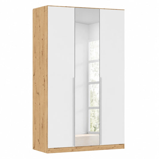 Rauch Möbel Alabama 3-türiger Kleiderschrank mit Spiegel, Weiß/Eiche Artisan, Breite 136 cm, für Schlafzimmer und Flur
