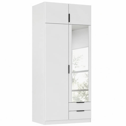 Rauch Möbel Lagoa Kleiderschrank 4-türig mit Spiegel und Schubladen, Schlafzimmer, Kinderzimmer, Weiß, 91 cm