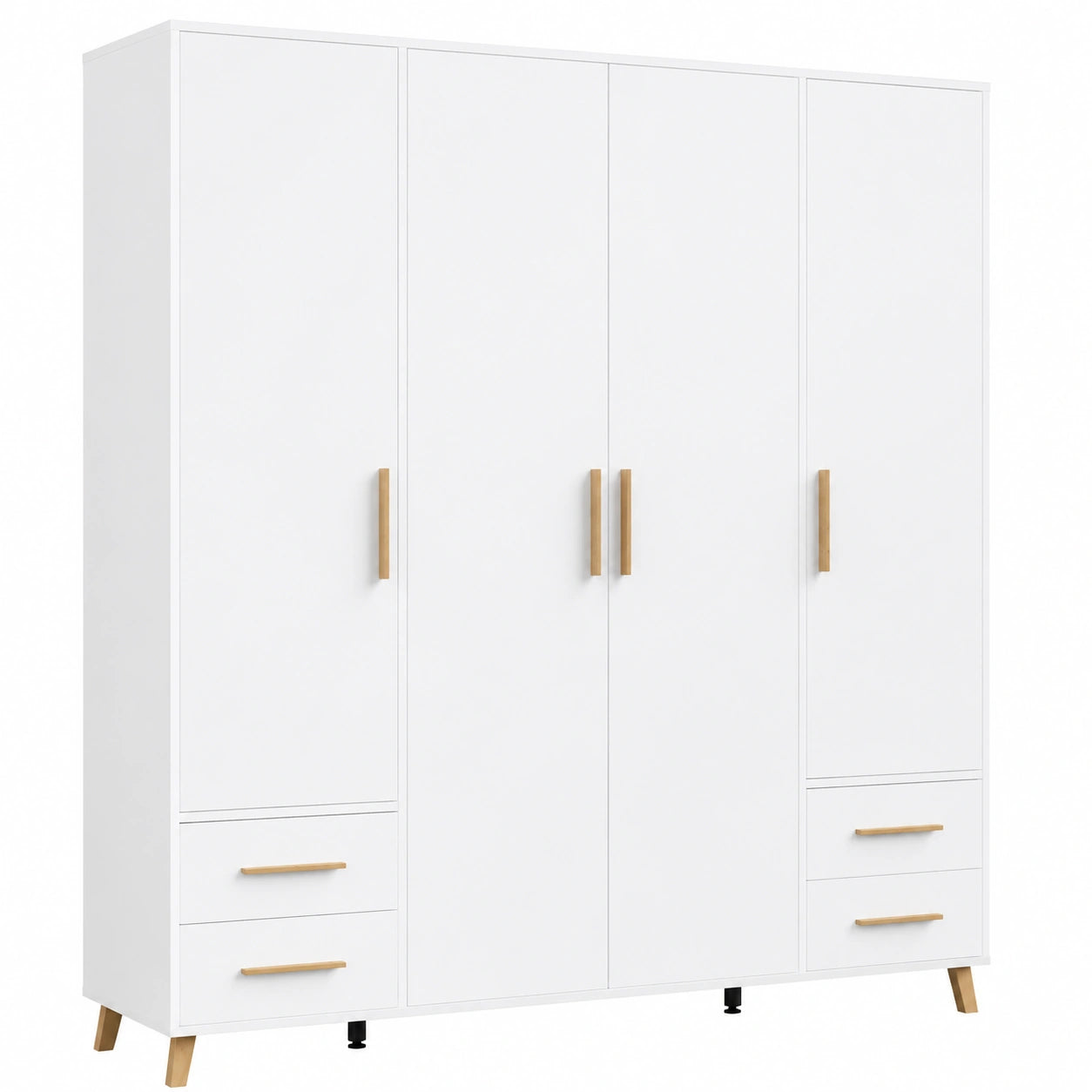 Rauch Shinjo 4-türiger Kleiderschrank mit Massivholzgriffen und -füßen, Weiß, für Schlafzimmer und Kinderzimmer, 187x203x53cm