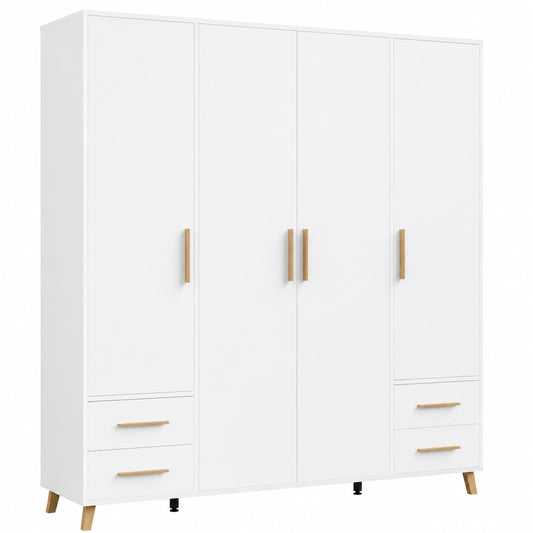 Rauch Shinjo 4-türiger Kleiderschrank mit Massivholzgriffen und -füßen, Weiß, für Schlafzimmer und Kinderzimmer, 187x203x53cm