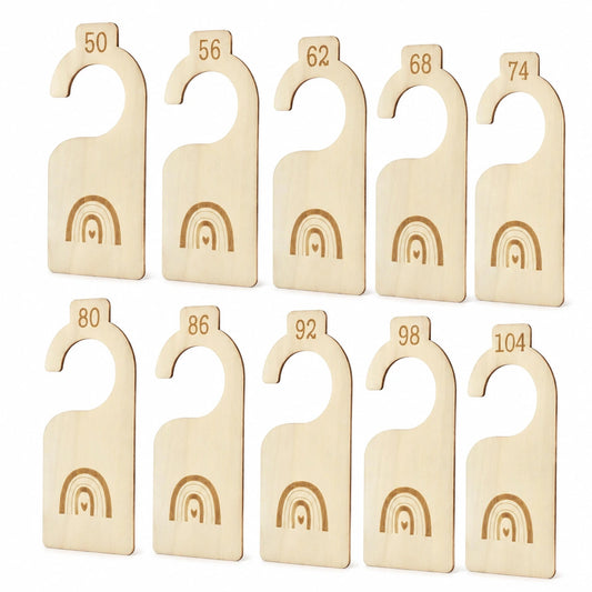 10er Set Baby-Kleiderschrank-Organizer aus Holz, Regenbogen-Design, Größen 50-104, ideale Geschenke für Neugeborene