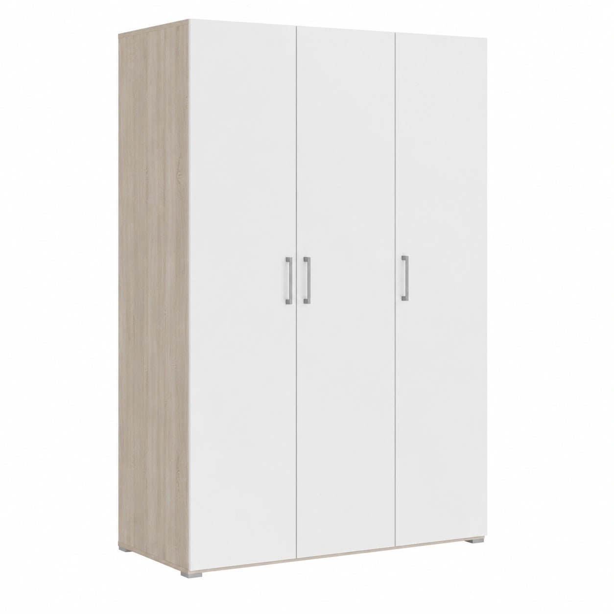 Großer Kleiderschrank Rhone mit Eiche und Mattweiß, Schlafzimmermöbel, 119x51x185 cm