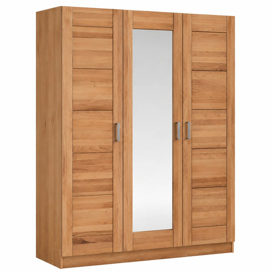 Kleiderschrank mit Spiegeltüren aus massiver Kernbuche, naturgeölt, 3-türig - Modell Pia