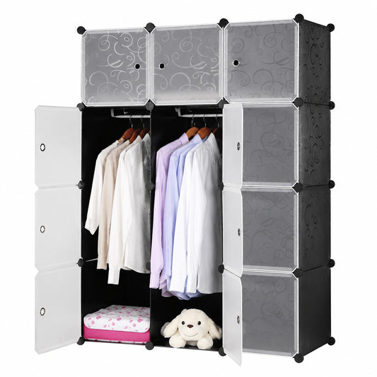 Modulares HENGMEI Schranksystem mit 12 Fächern und Türen in Schwarz