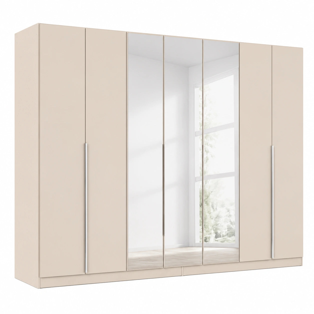 Rauch Möbel Alabama Schrank, 8-türig mit Spiegel, Premium Zubehör, Beige, 360 cm