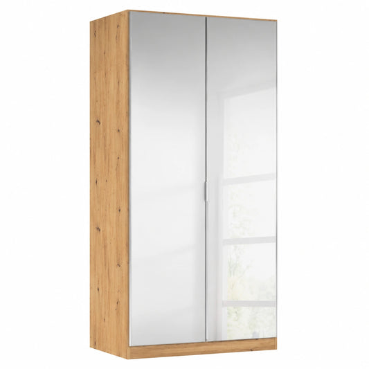 Rauch Möbel 2-türiger Kleiderschrank Alabama, Weiß/Eiche Artisan, mit Spiegel und Zubehör, 91 cm Breit, für Schlafzimmer oder Flur
