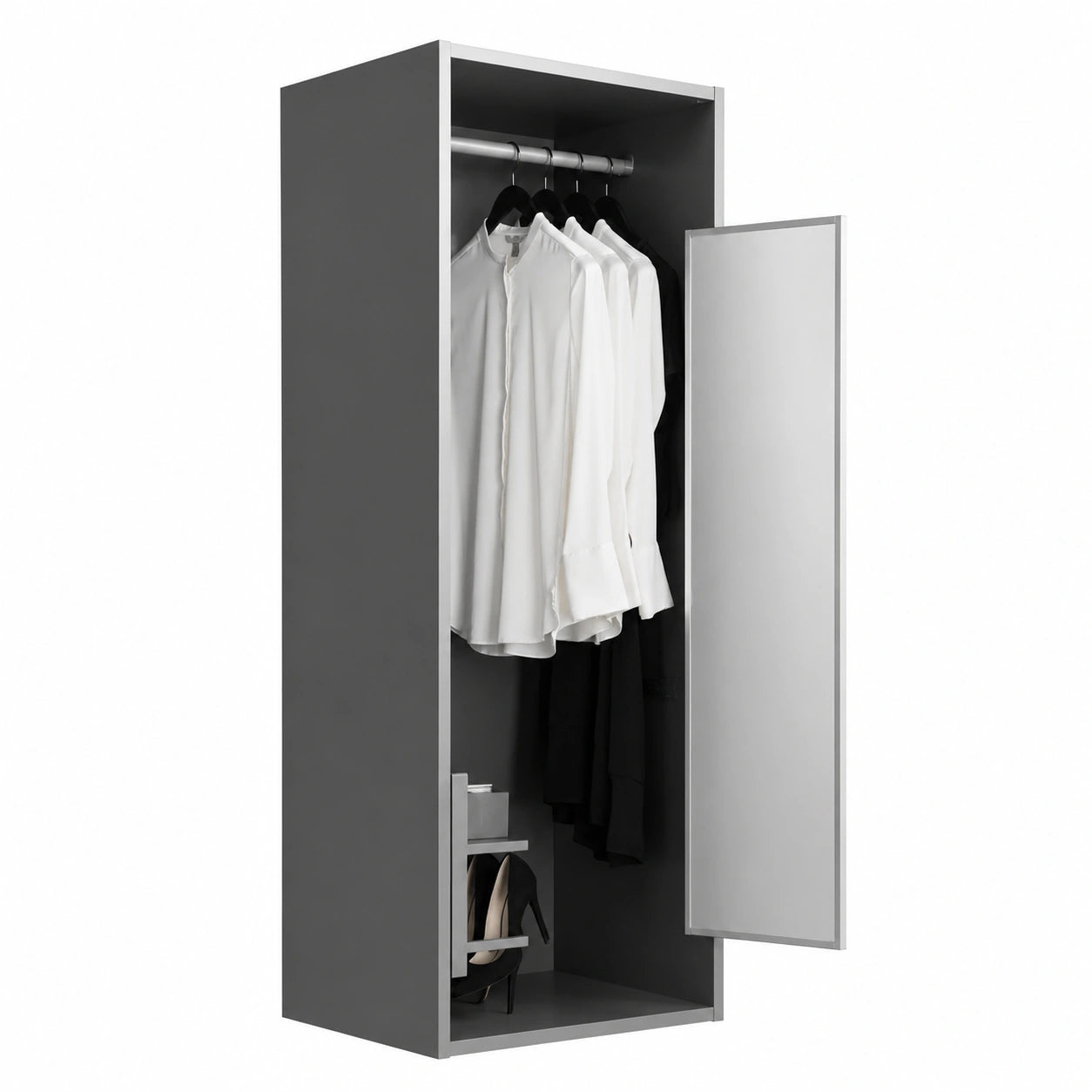 SOTECH Ausziehbarer Schrankspiegel, anthrazit, 1155 x 305 mm, 180° schwenkbar