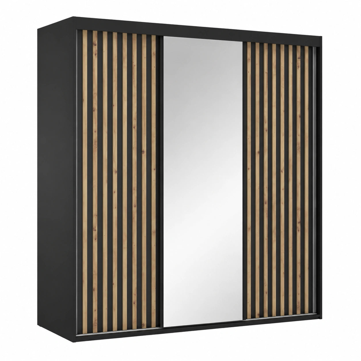 Großer VIKK Kleiderschrank mit Spiegel und Schiebetüren, 190x60x225cm, Schwarz, Individuelle Anfertigung
