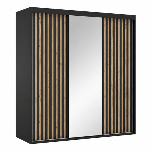 Großer VIKK Kleiderschrank mit Spiegel und Schiebetüren, 190x60x225cm, Schwarz, Individuelle Anfertigung