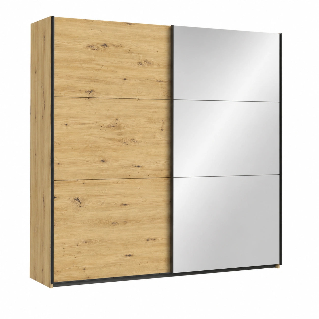 Industrieller Schwebetürenschrank mit Spiegel, 270 cm, Artisan Eiche