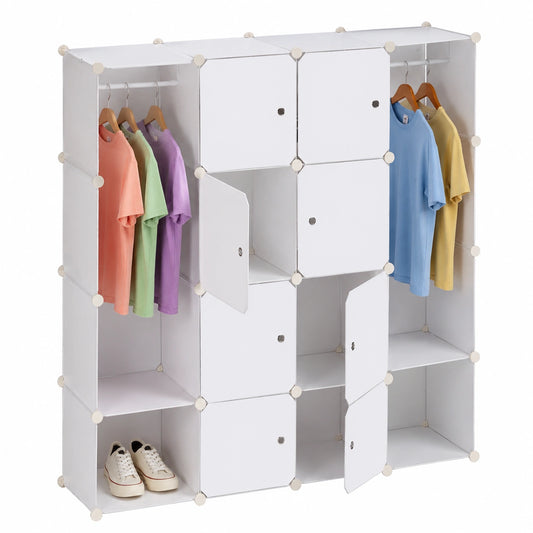 Moderner Kunststoff-Kleiderschrank mit 12 Fächern, 145,5 x 145,5 cm, weiß