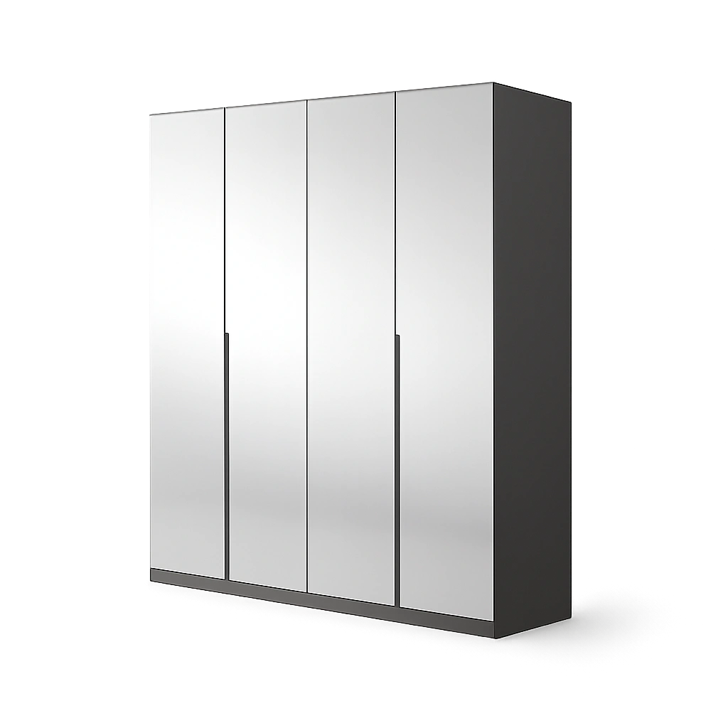 Rauch Möbel Skyla 4-türiger Kleiderschrank mit Spiegeln, grau metallic, für Schlafzimmer & Kinderzimmer, 181x210x54cm