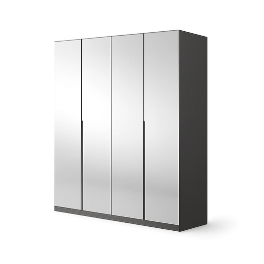 Rauch Möbel Skyla 4-türiger Kleiderschrank mit Spiegeln, grau metallic, für Schlafzimmer & Kinderzimmer, 181x210x54cm