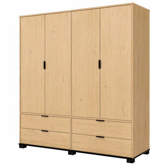 Inter Link Moderner Kleiderschrank mit Viel Stauraum, Eiche, 4 Türen & 4 Schubladen