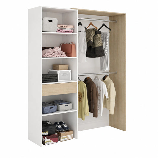 Talamo Italia Offener Kleiderschrank Miramar 158x40x187 cm in Weiß und Eiche