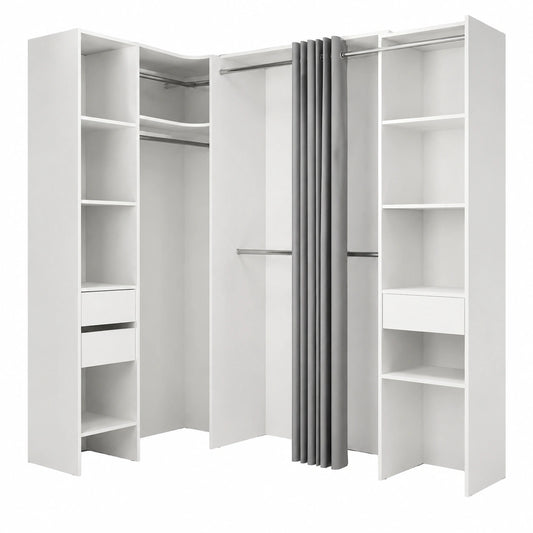 Dmora - Moderner Kleiderschrank Bazena, Schlafzimmermöbel, 214x141x205 cm, in Weiß