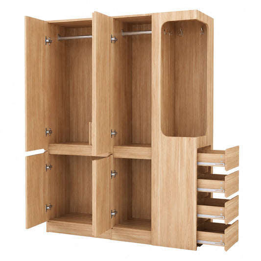 Merax geräumiger Kleiderschrank mit Doppeltür und Schubladen, 140x40x170cm, offenes Design, pflegeleicht, Holzoptik