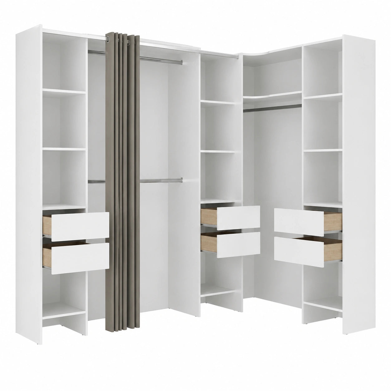 Großer Kleiderschrank Biaena - Weiß, 234x141x205 cm, Modernes Schlafzimmermöbel